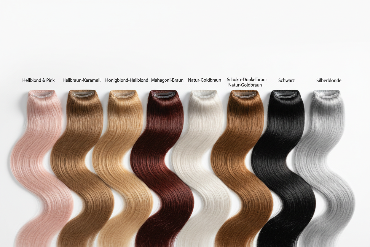 Match the colors to be exactly like the this:Hellblond & Pink, Hellbraun-Karamell, Honigblond- Hellblond, Mahagoni-Braun, Natur-Goldbraun, Platinblond, Schoko-Dunkelbraun-Natur-Goldbraun, Schwarz, Silberblonde