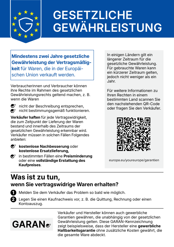 Ihre gesetzliche Gewährleistungspflichten